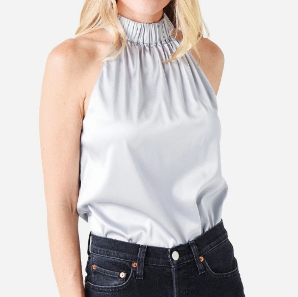 FRAME Elegant Silver Halter Top